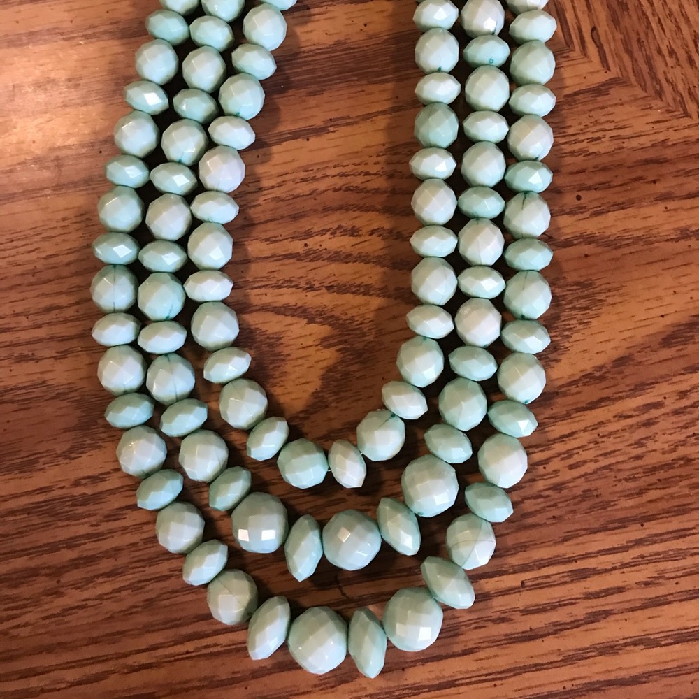 Three strand light teal necklace